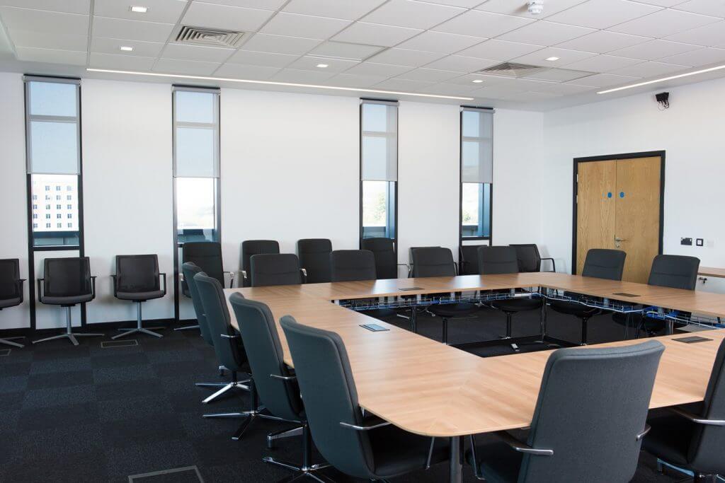 university bay campus, swansea, blinds open